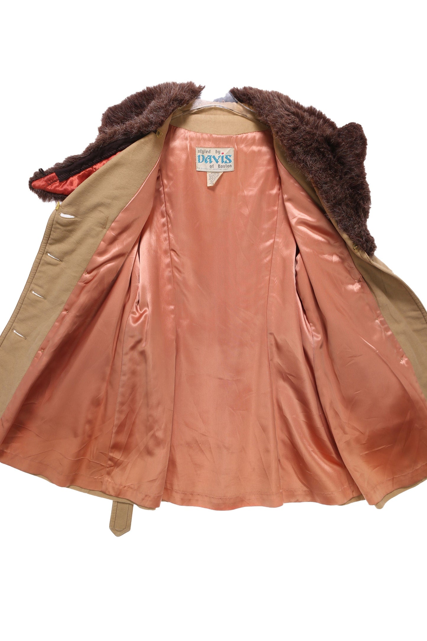 Vintage Women's Beige Winter Coat with Brown Faux Fur Collar - Estimated Era 1980's - 1990's