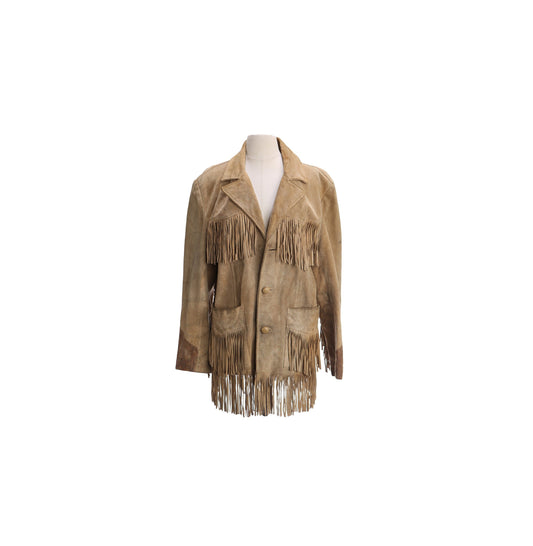 Vintage Fringed Jacket / Suede / Western / 1980s / Tan / Americana / Cowboy /