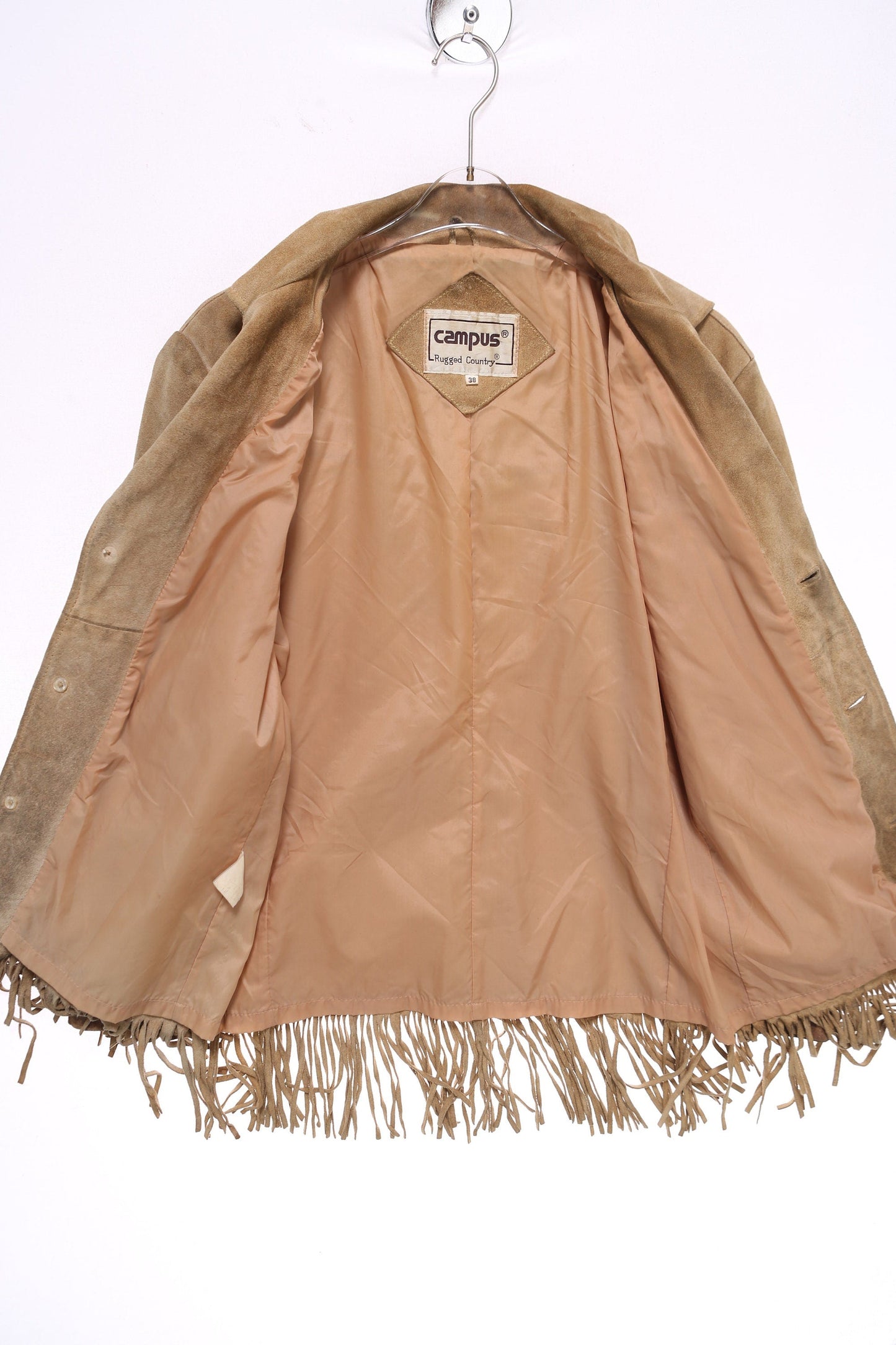 Vintage Fringed Jacket / Suede / Western / 1980s / Tan / Americana / Cowboy /