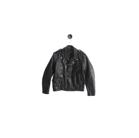 Vintage Black Biker Leather Jacket by Harley Davidson - Estimated Era 1970's - 1980's