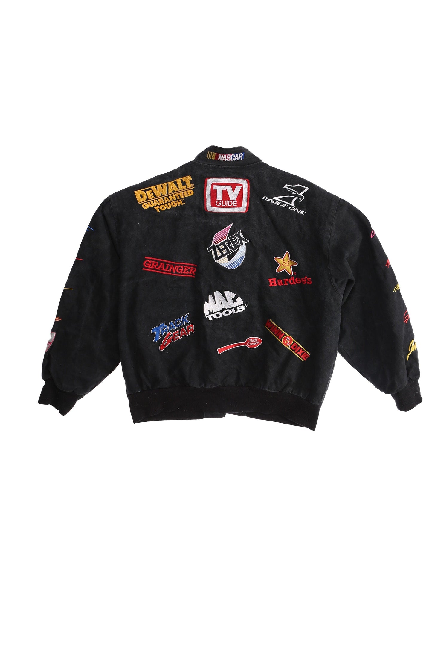 Vintage Black Racing Jacket with Racing Patches by JH Design - Estimated Era 1990's - Y2K