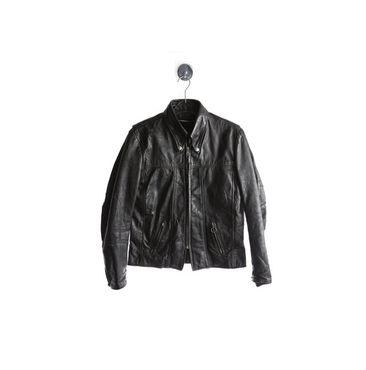 Vintage Men's Black Cafe Racer Leather Jacket by Brooks - Estimated Era 1990's - 2000's