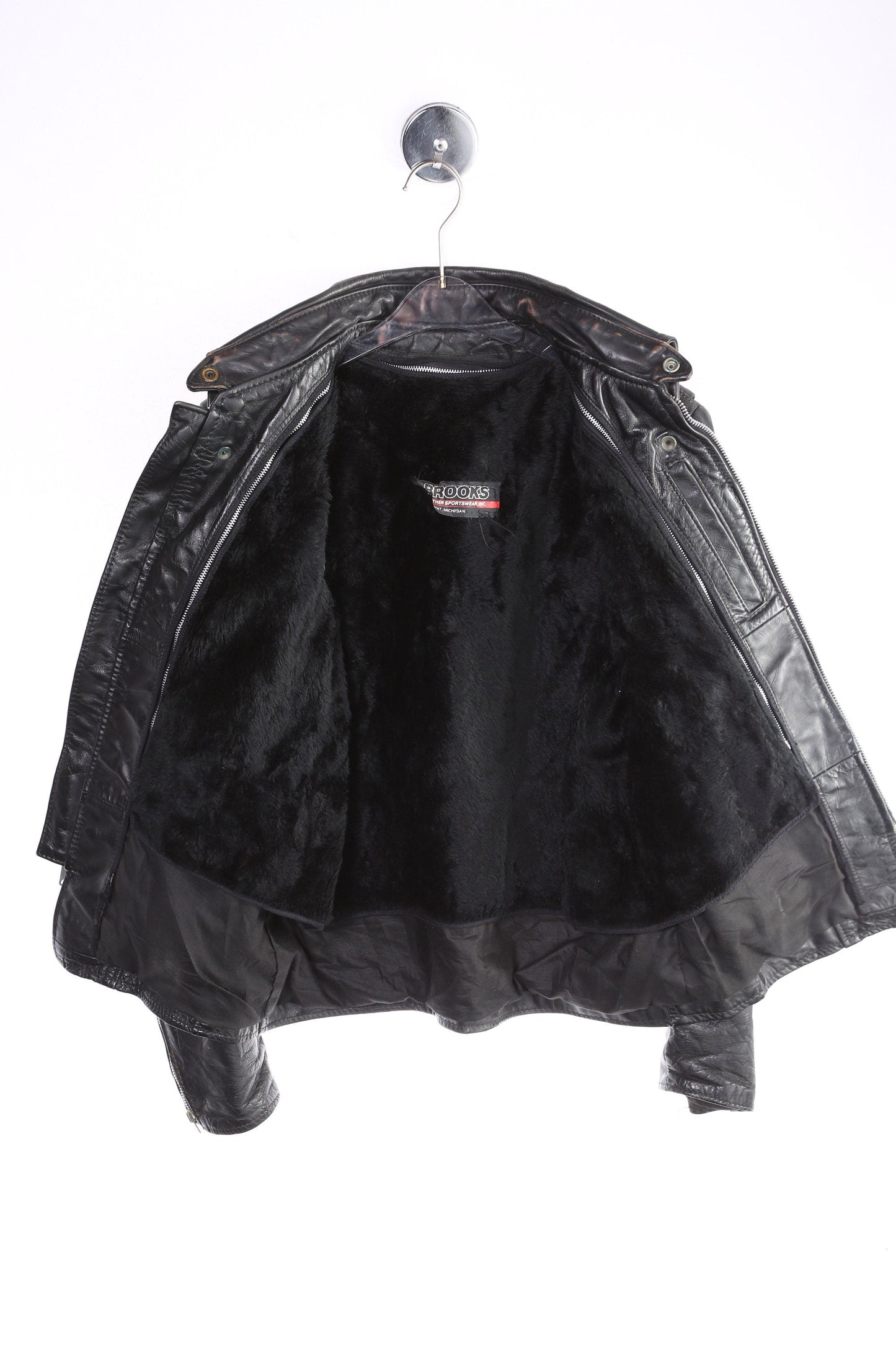 Vintage Men's Black Cafe Racer Leather Jacket by Brooks - Estimated Era 1990's - 2000's