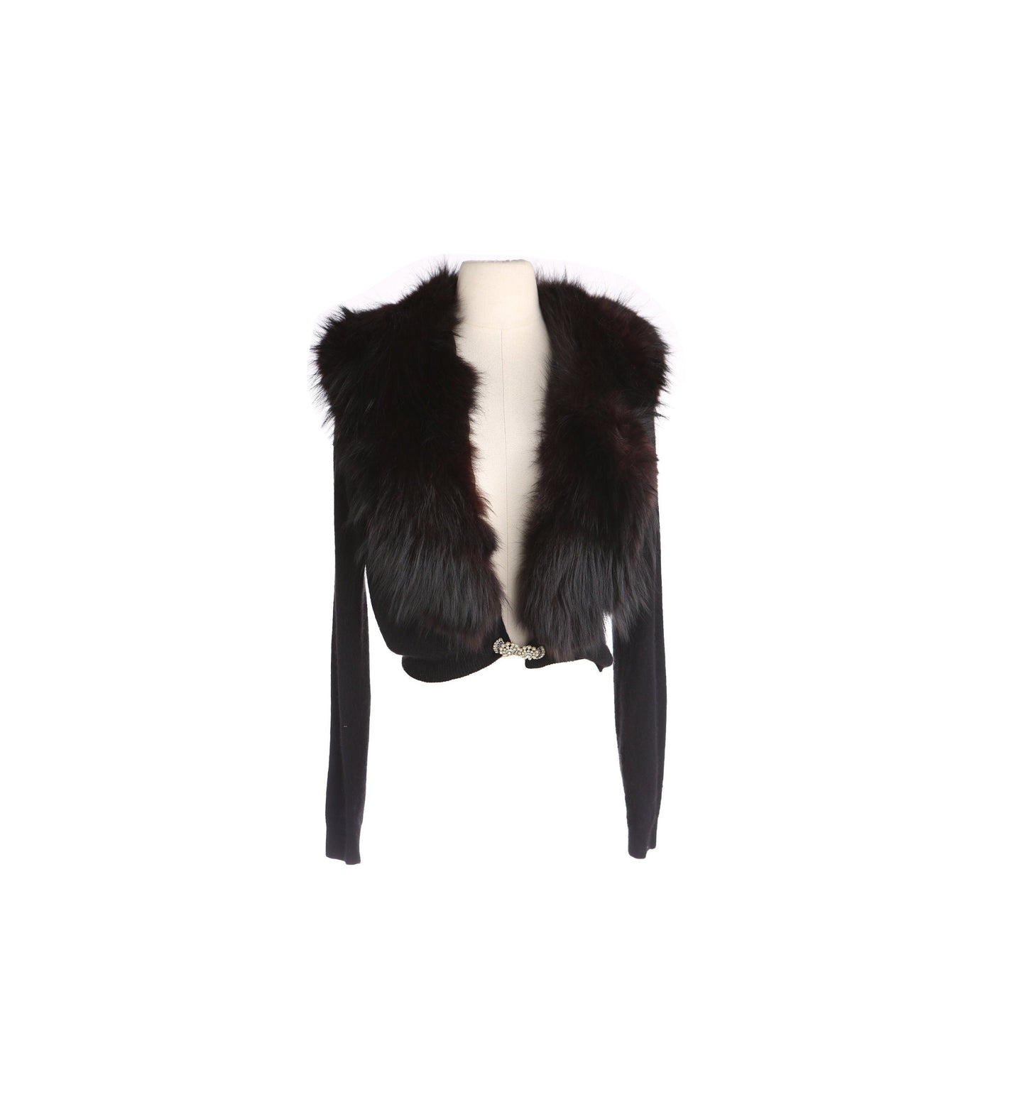 Vintage Women Black Cardigan Sweater with Black Fur Collar by Lilly of California - Estimated Era 1950's - 1960's
