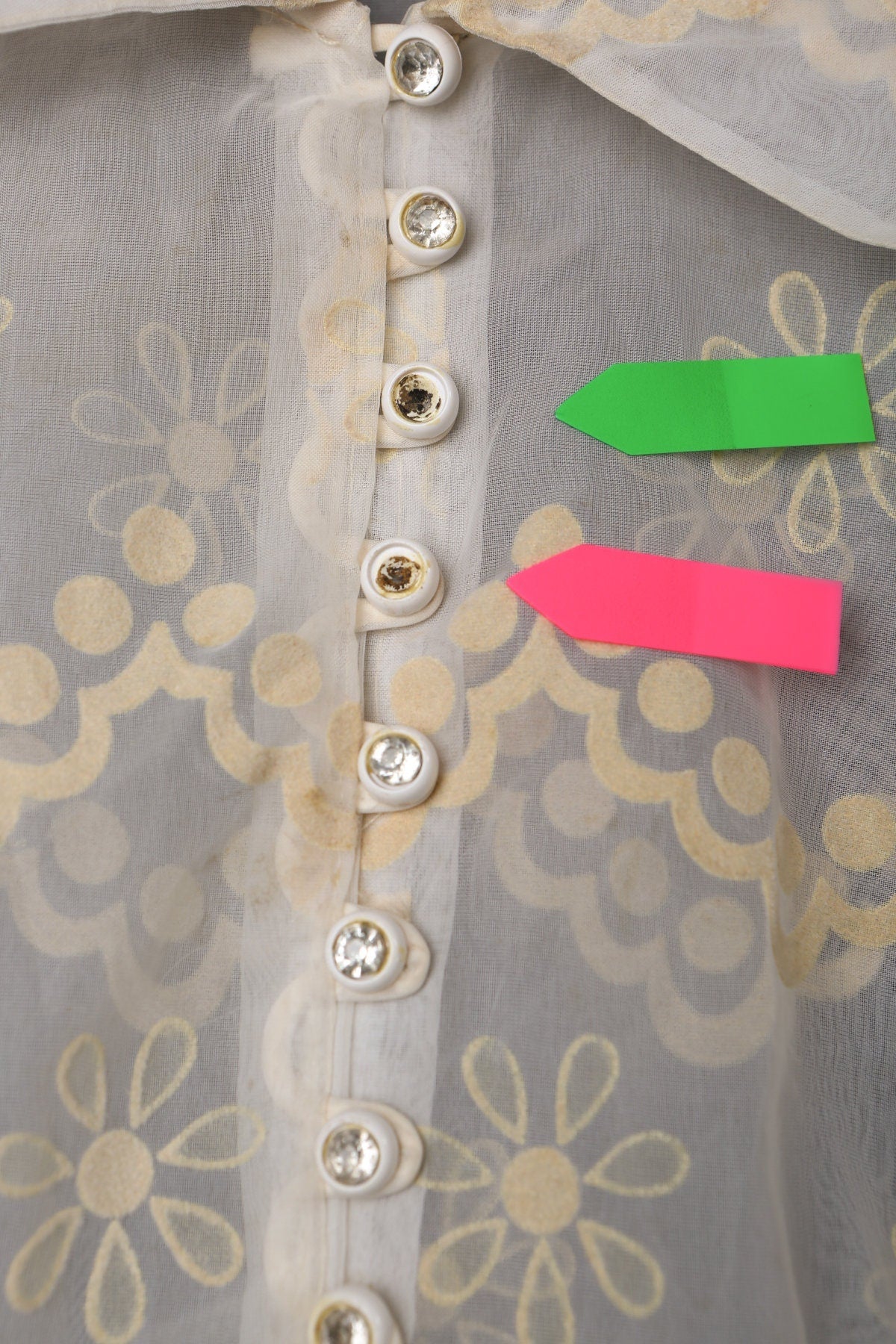 1950's White Sheer Dress / Floral Pattern / Vintage / Short Sleeve