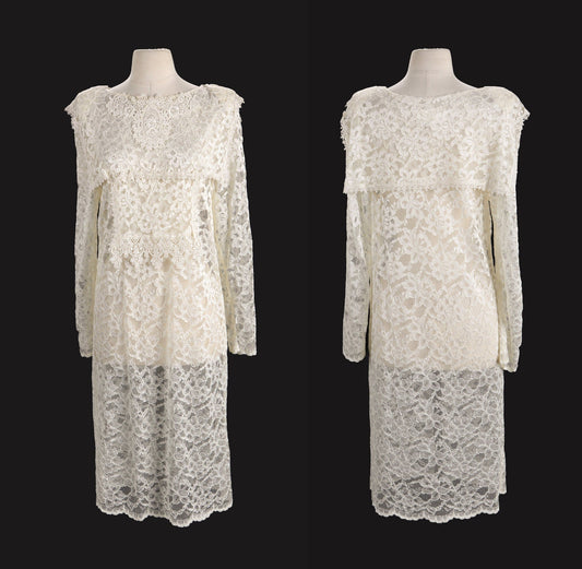 1980s Dress / White Lace / Jessica McClintock