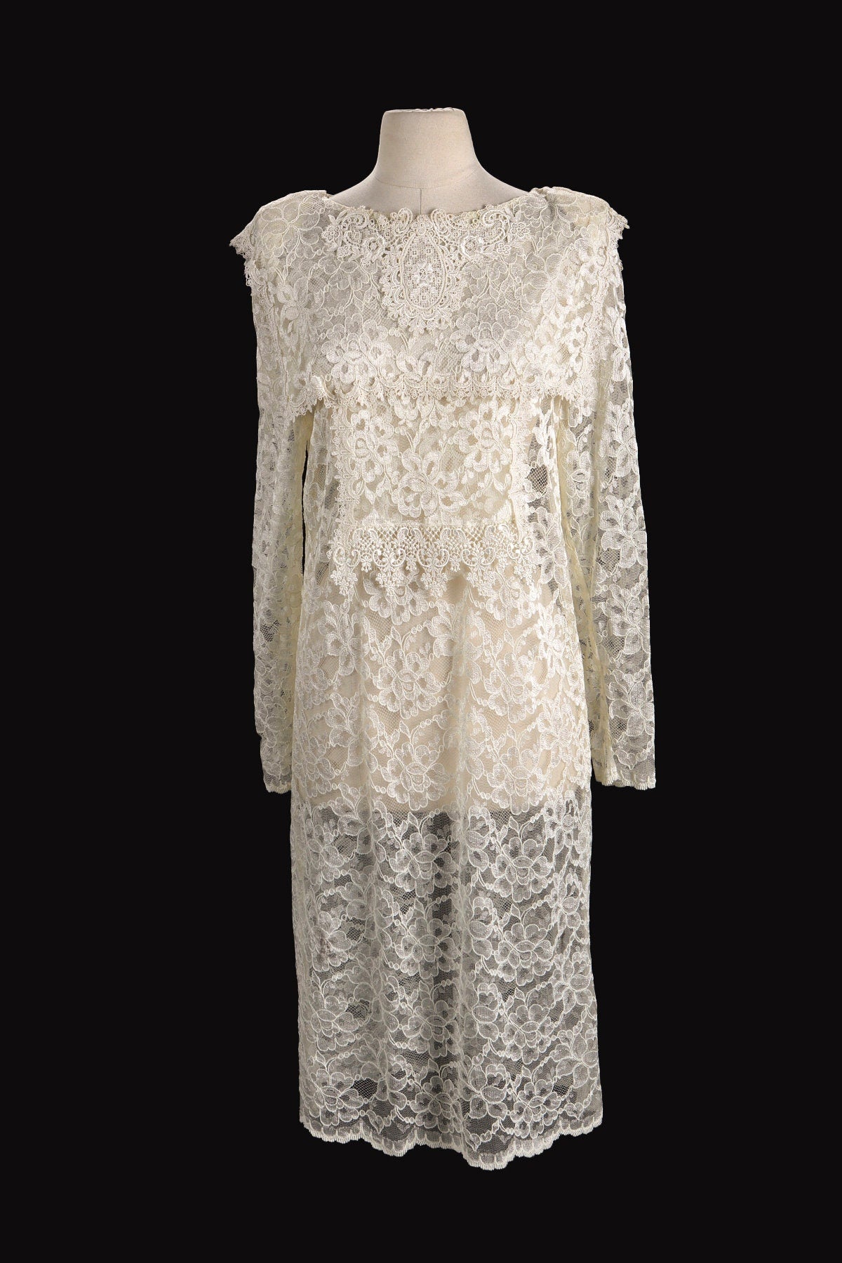 1980s Dress / White Lace / Jessica McClintock