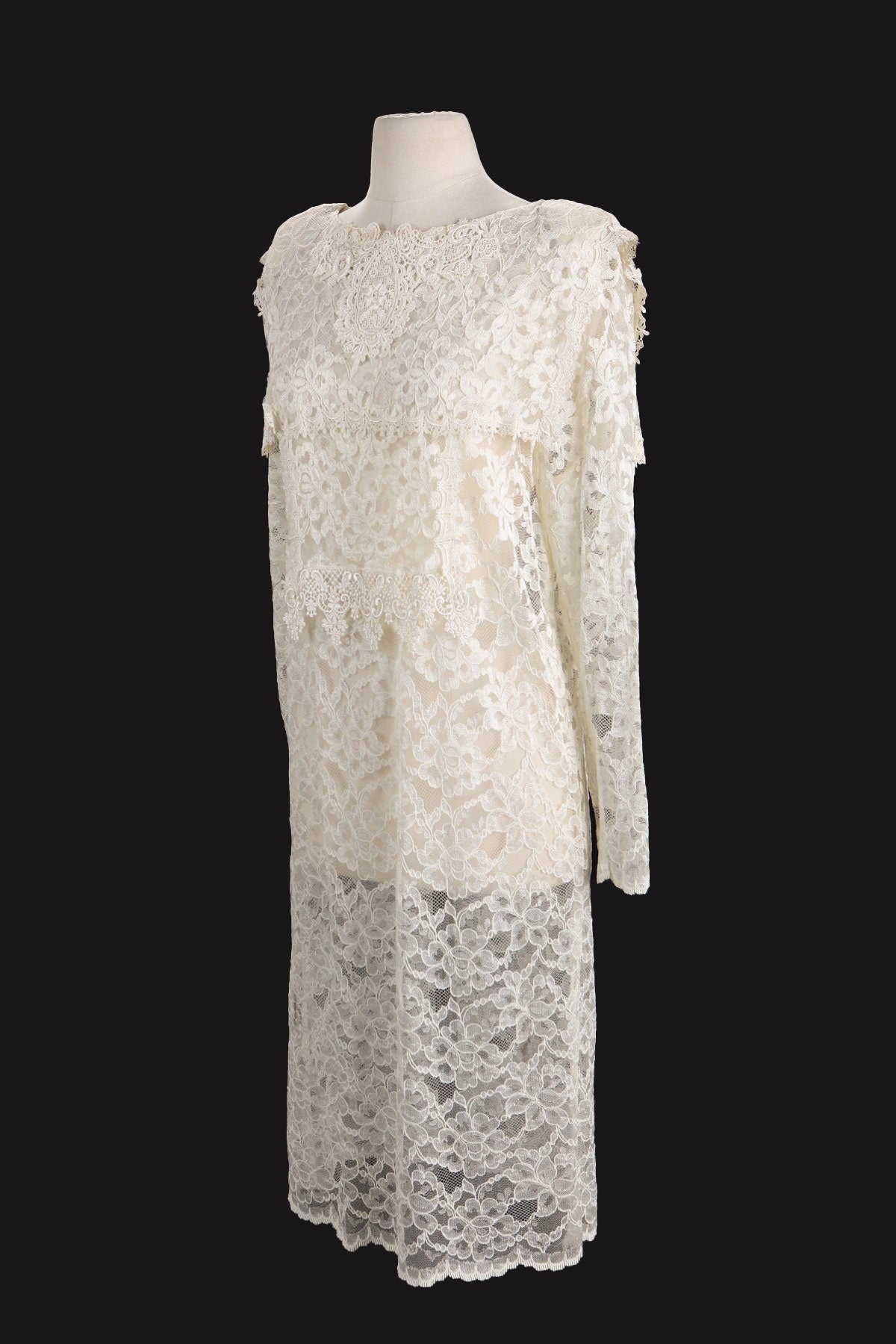1980s Dress / White Lace / Jessica McClintock