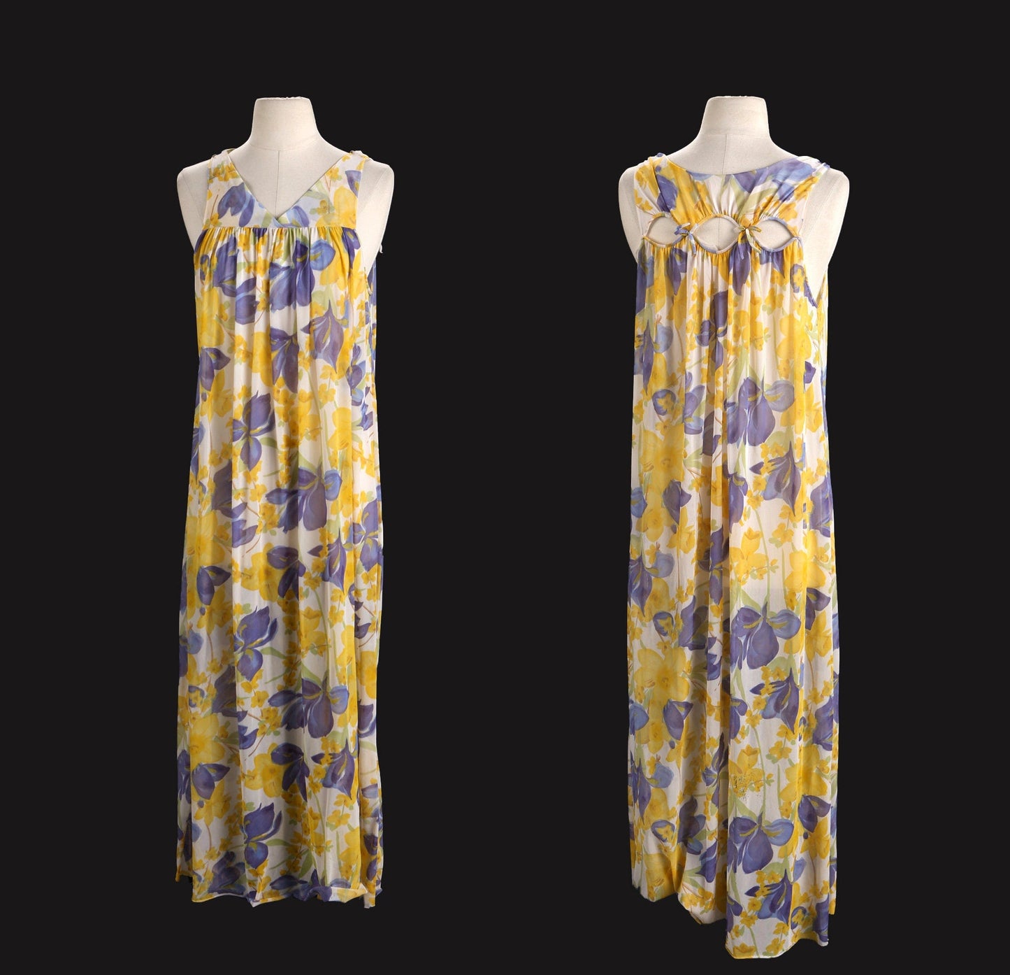 Vintage 1970's / Floral Print / Yellow Long Slip Dress