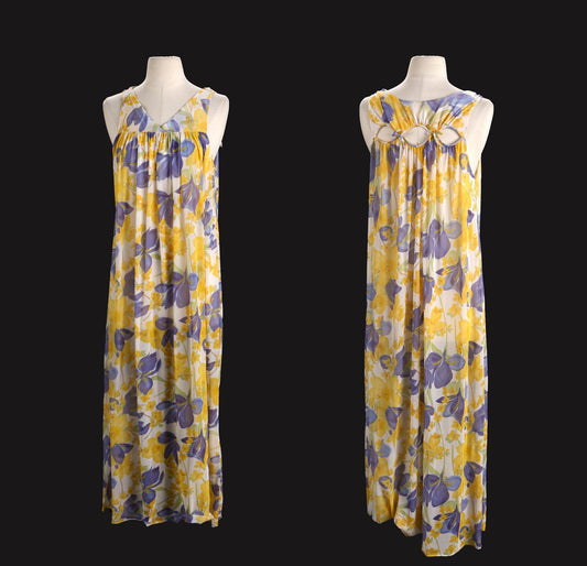 Vintage 1970's / Floral Print / Yellow Long Slip Dress