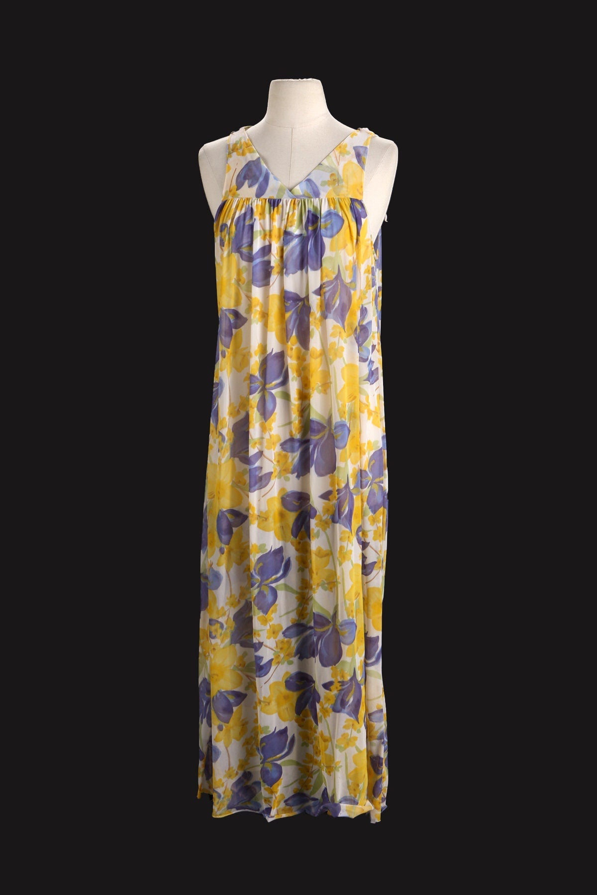 Vintage 1970's / Floral Print / Yellow Long Slip Dress