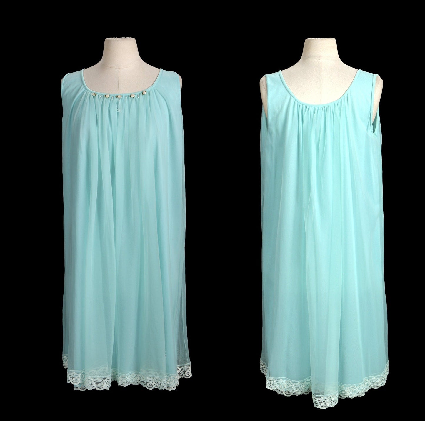 Vintage Nightgown Dress / Sleeveless / Blue / 1960's - 1970's
