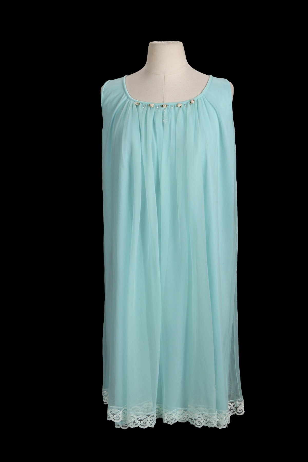 Vintage Nightgown Dress / Sleeveless / Blue / 1960's - 1970's