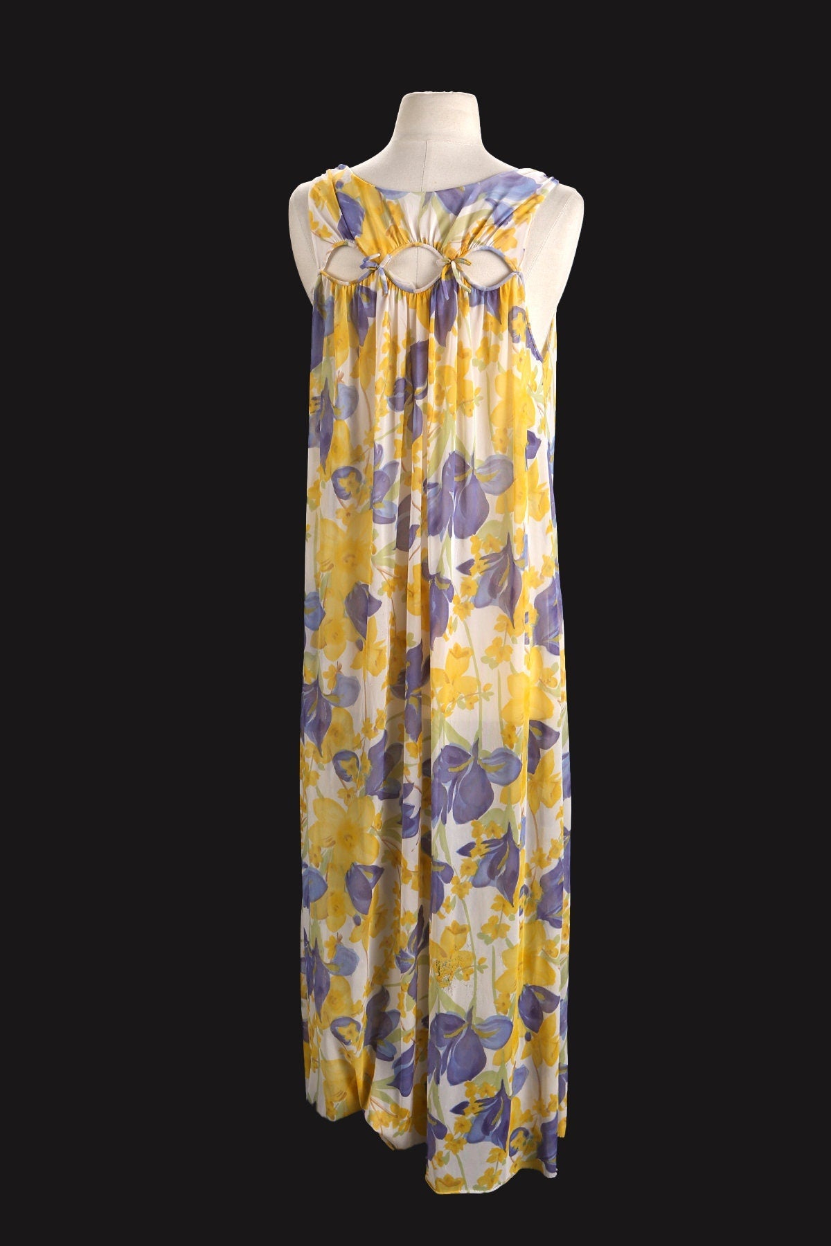 Vintage 1970's / Floral Print / Yellow Long Slip Dress