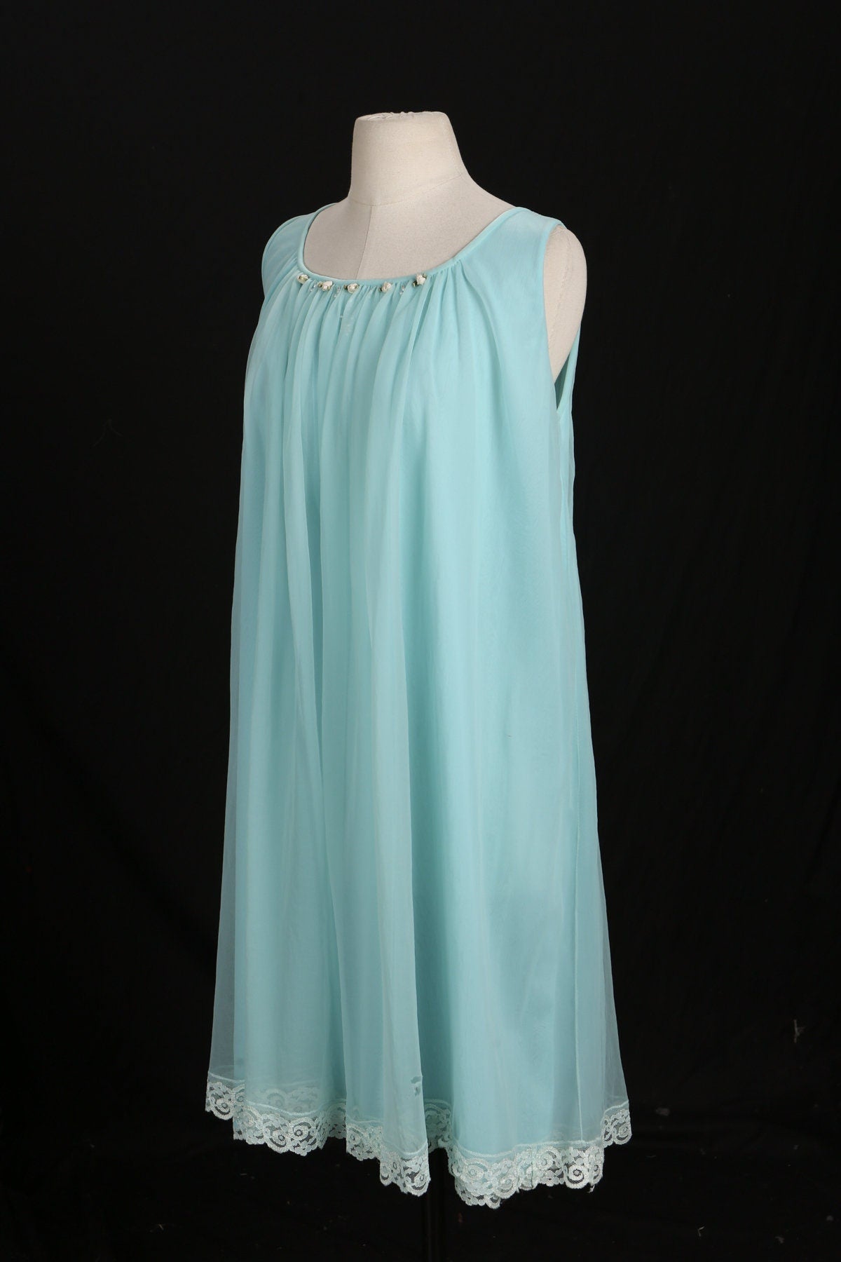 Vintage Nightgown Dress / Sleeveless / Blue / 1960's - 1970's
