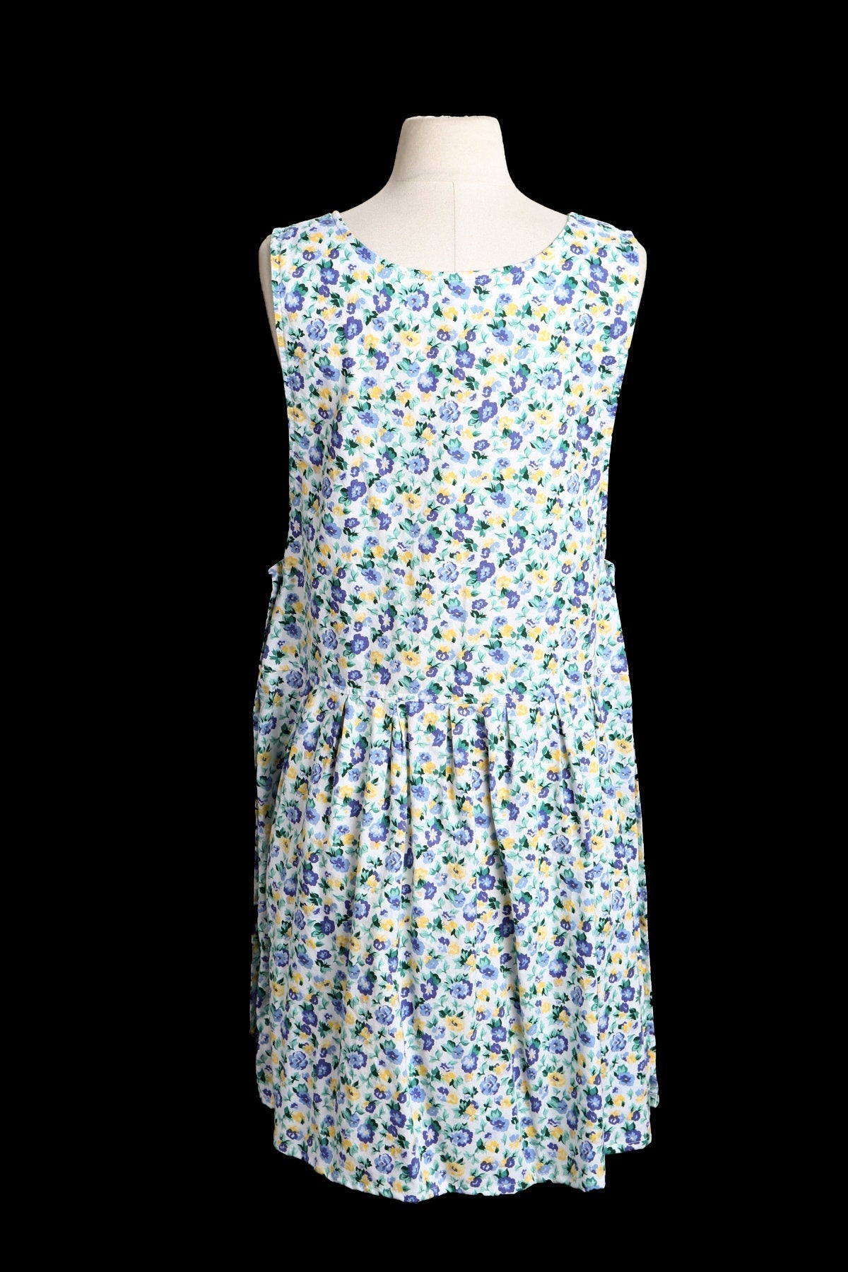 1990s Dress / Blue Floral Print / Sleeveless