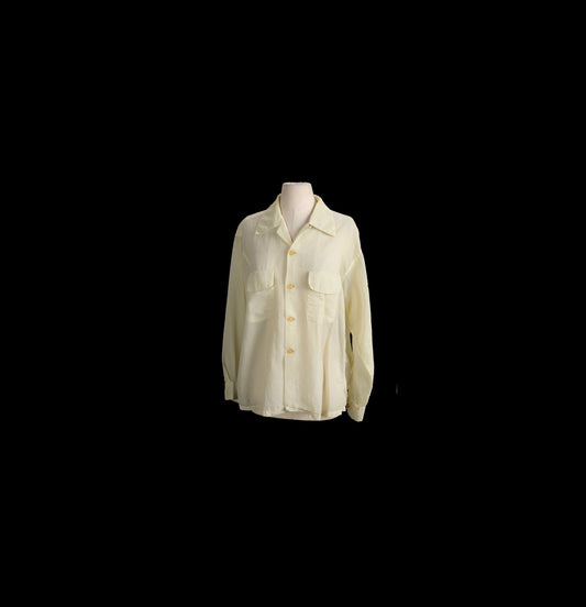 Men Yellow Shirt Long Sleeve Sheer Button Up - Era 1940s - 1950s