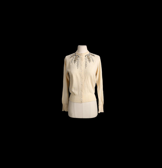 Vintage Women Beaded Beige Sweater - Era 1950s - 1960s - by Ladies Pride
