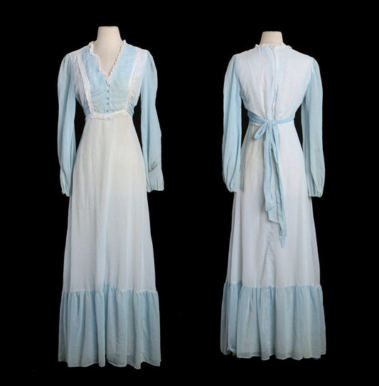 Vintage Prairie Dress / Blue / Long Sleeve / Summer