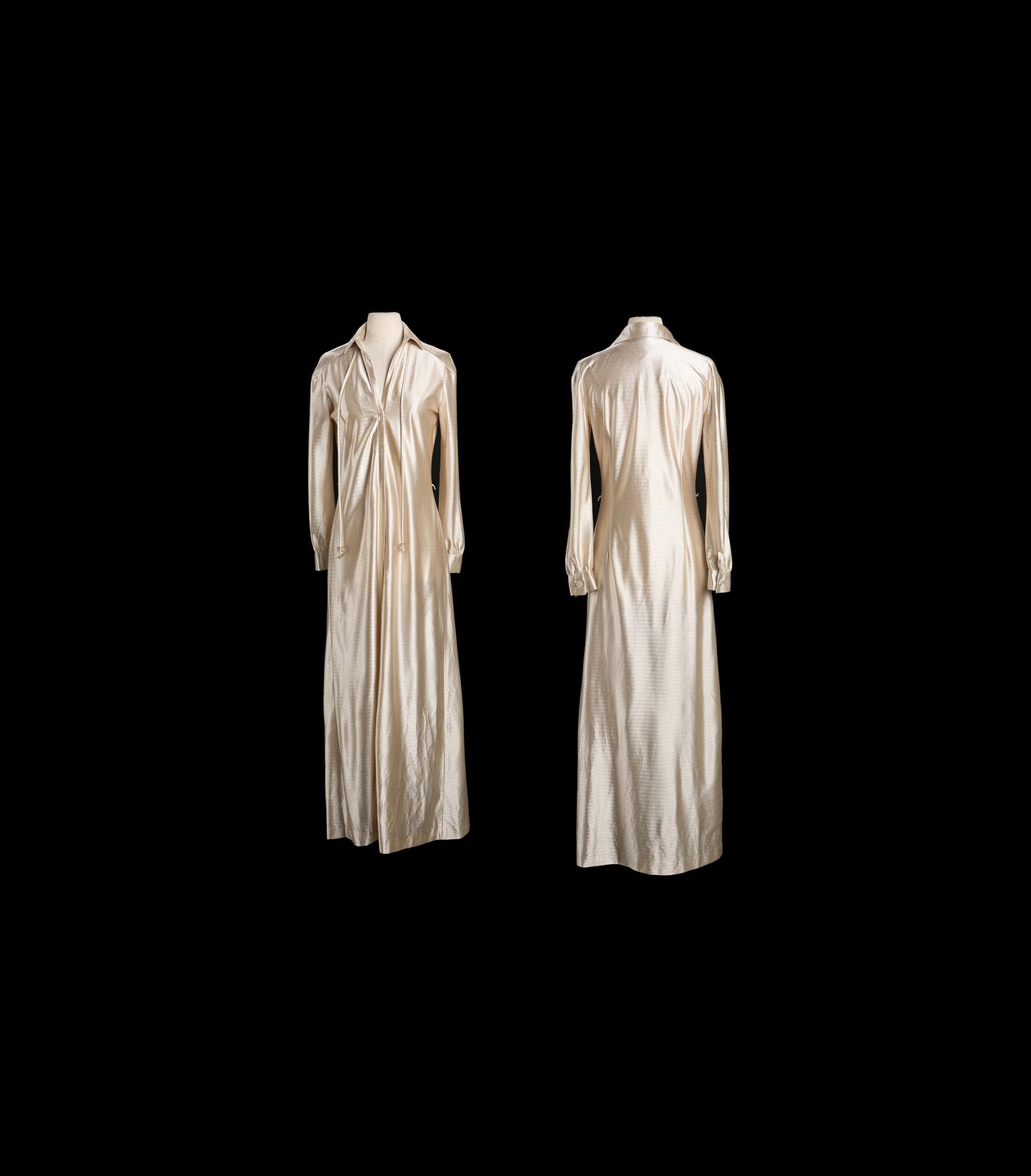 1970s Dress / Gold Metallic Fabric / Disco / Studio 54 / Long Sleevee