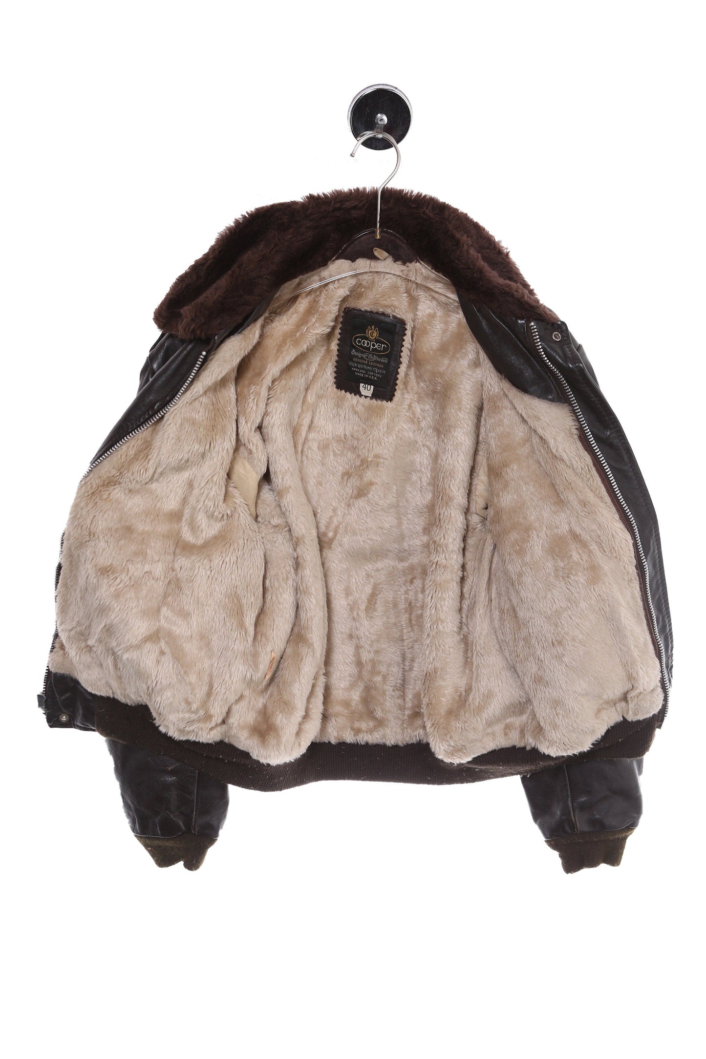 Vintage Leather Bomber Jacket by Cooper - Made in USA - Estimated Era 1970's - 1980's