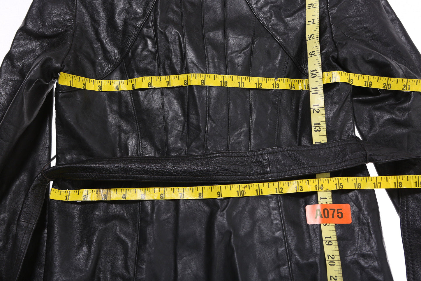 Vintage Women's Black Leather Winter Coat with White Fur Collar