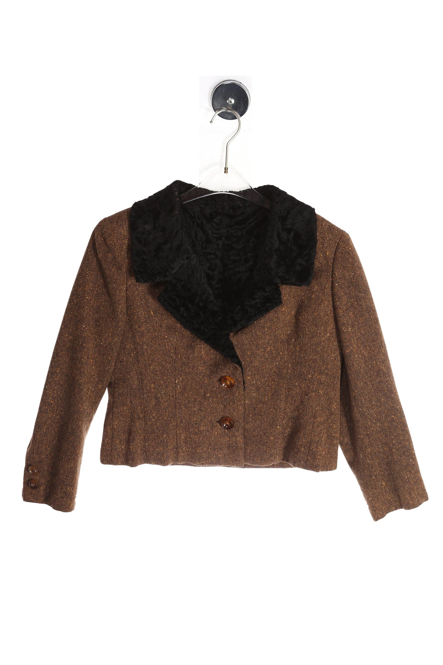Vintage Women's Brown Casual Suit with Black Fur Lining - Estimated Era 1950's - 1960's