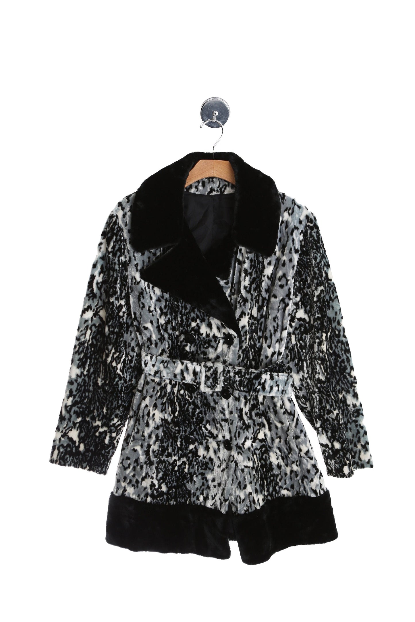 Vintage Women 1970's Gray Lepard Print Faux Fur Winter Coat