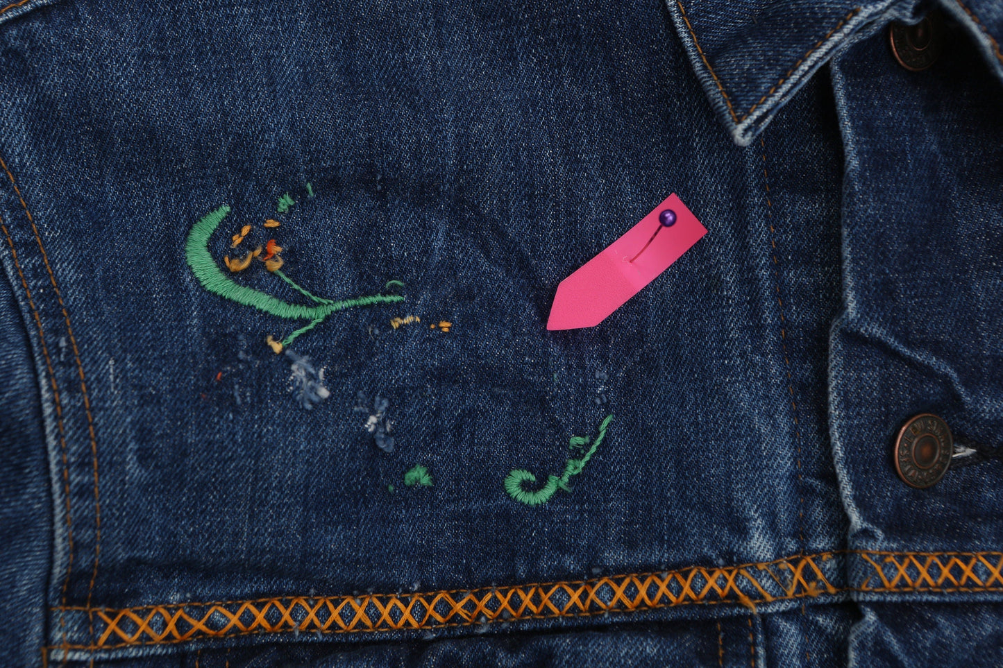 Vintage Levi's Jacket / Denim / Blue / 1970s / Embroidered / Dark Wash