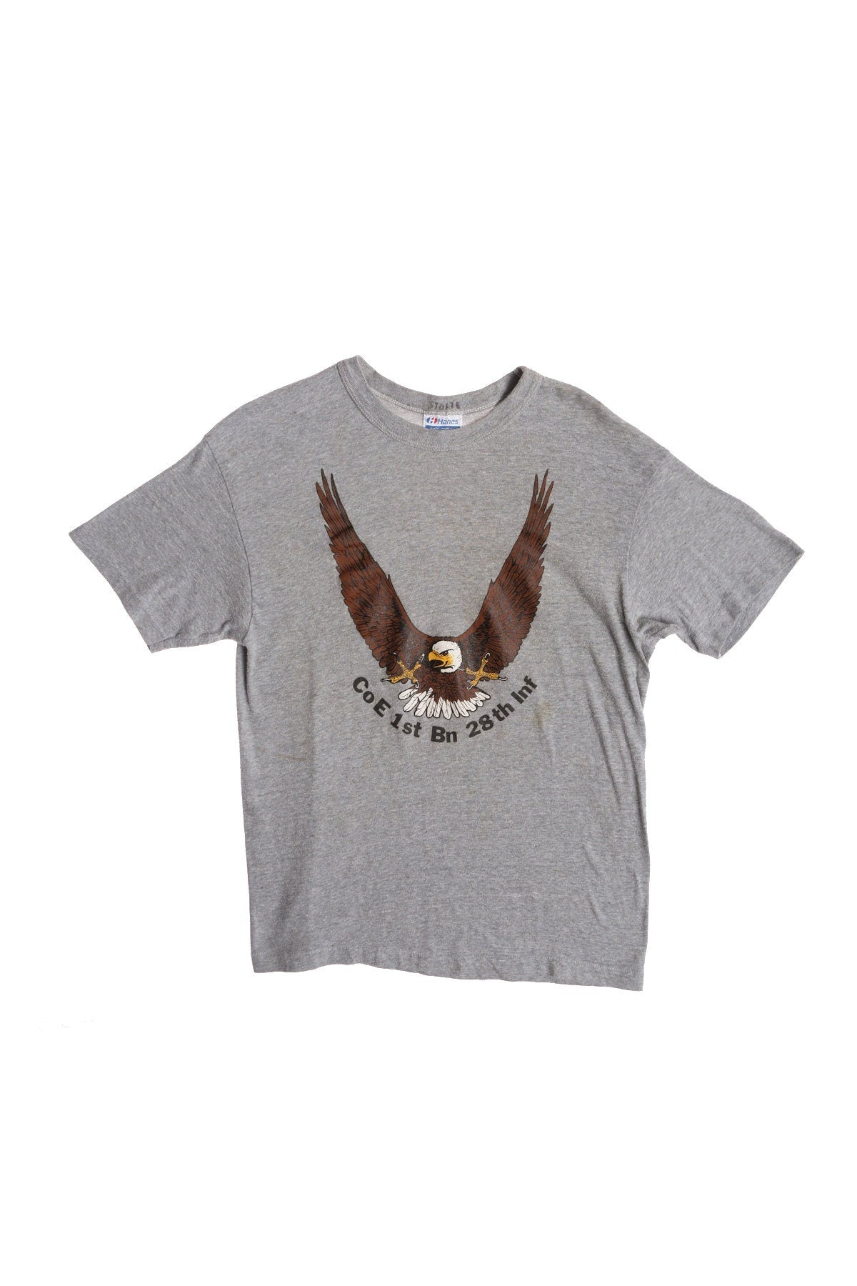 Vintage Military Gray T-shirt with Eagle Co E 1st Bn 28th Inf Print