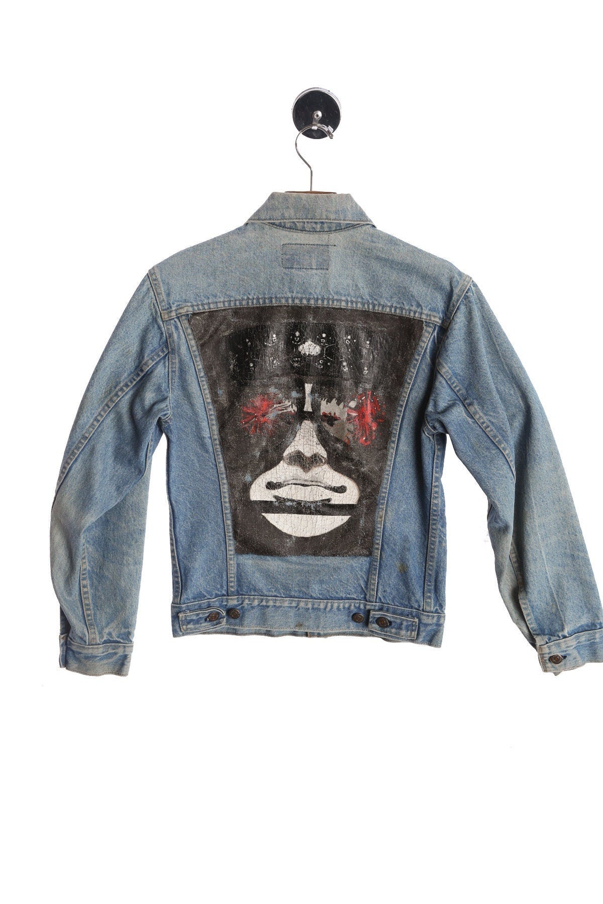 Vintage Levi's Jacket / Blue / Hand Painted / 1980s / Medium Wash