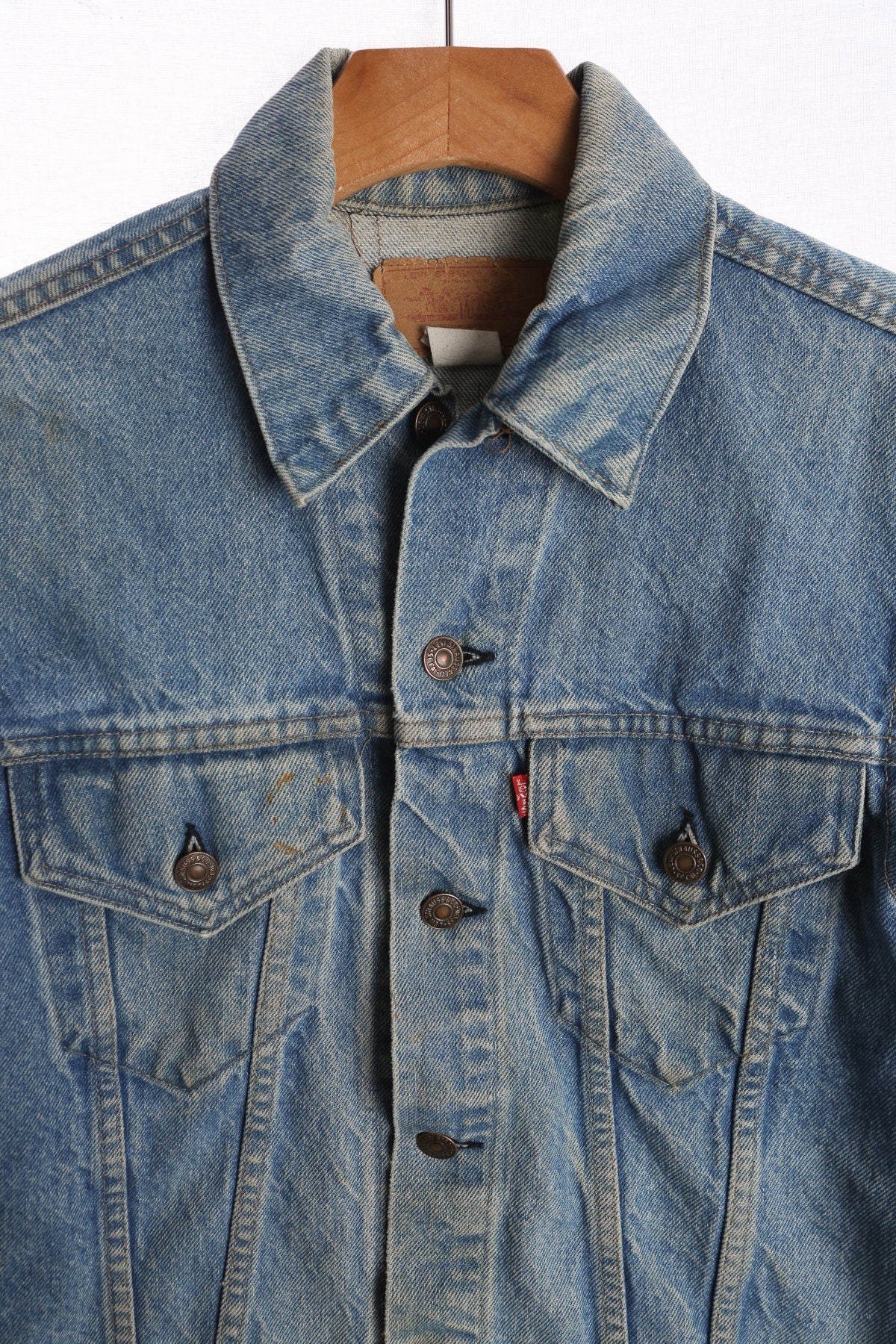 Vintage Levi's Jacket / Blue / Hand Painted / 1980s / Medium Wash