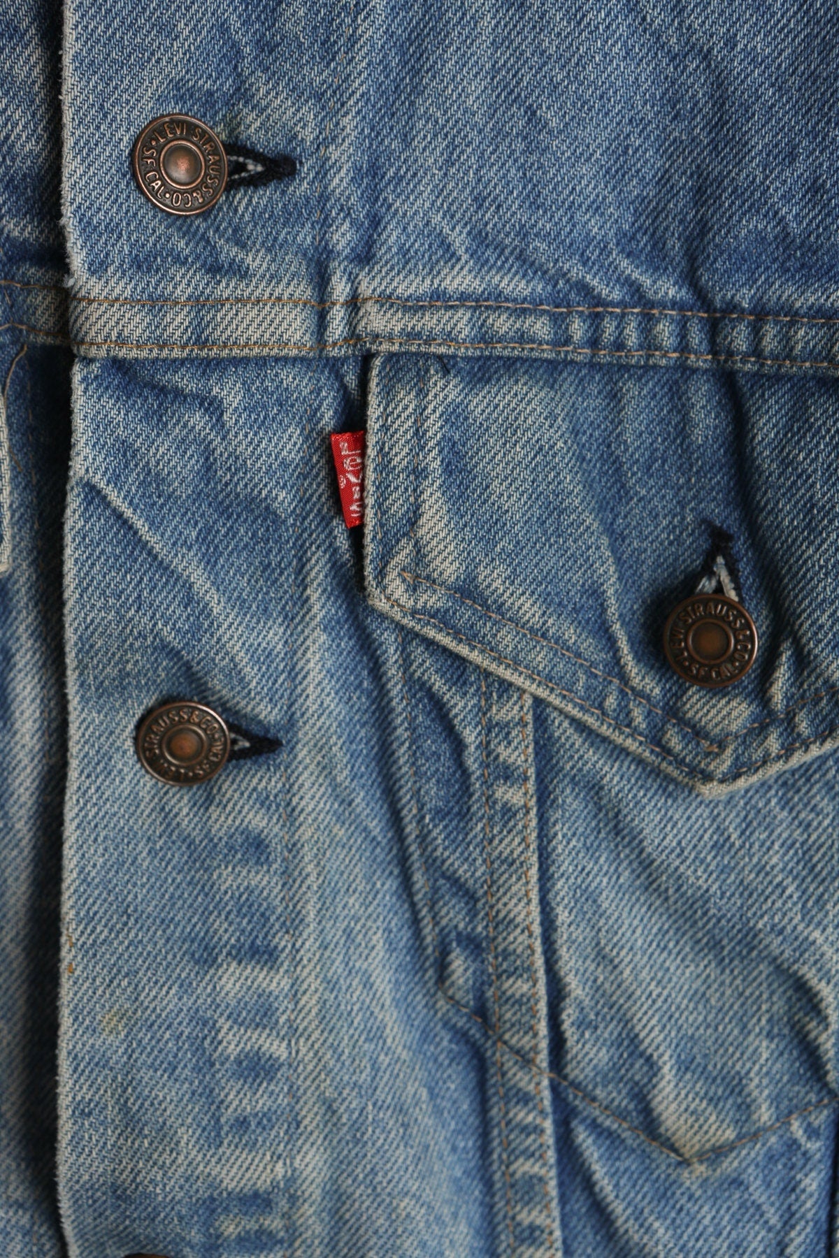 Vintage Levi's Jacket / Blue / Hand Painted / 1980s / Medium Wash