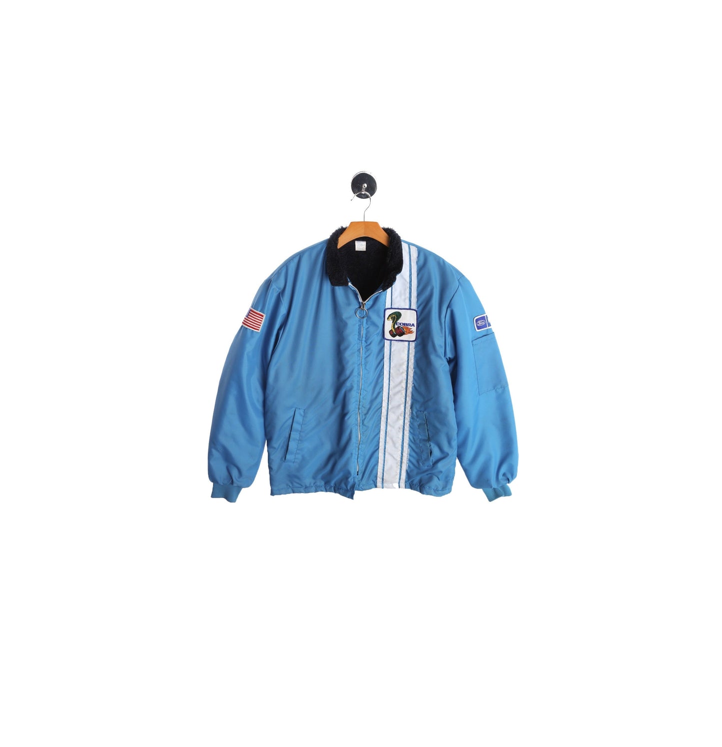 Vintage Blue Nylon Racing Jacket with Cobra Patch - Era 70's - 80's