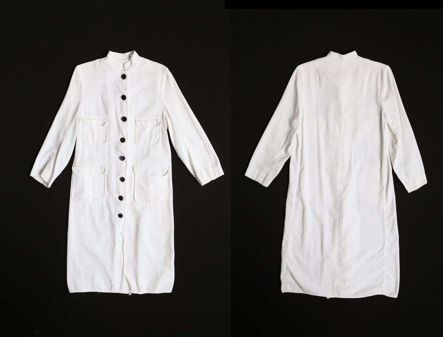 70s Dress / Button Down / White / Long Sleeve
