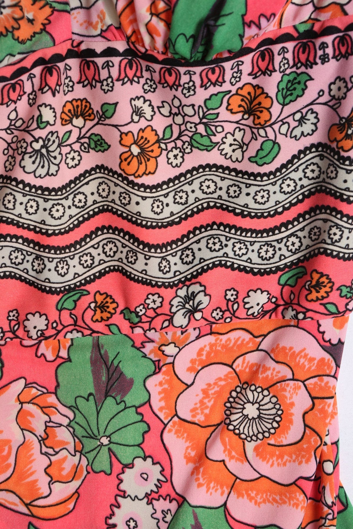 Vintage Women Floral Print Pink Swimsuit - Era 70's - 80's