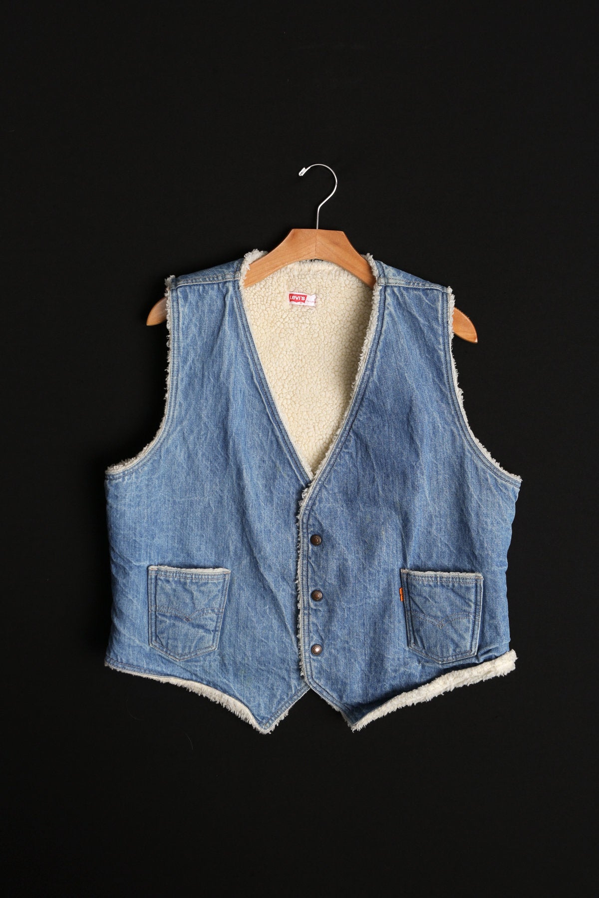 Vintage Levi's Denim Vest / Sherpa / 1970s / Medium Wash