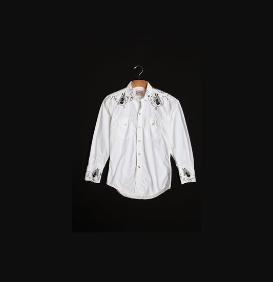 Rockmount Ranch Wear White Western Shirt with Horse Prints