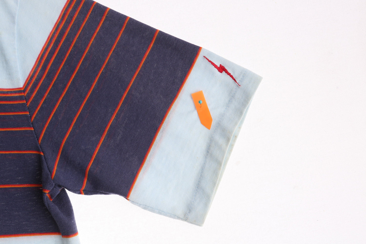 Vintage Lighting Bolt Blue Striped Polo Shirt - Estimated Era 1970's - 1980's