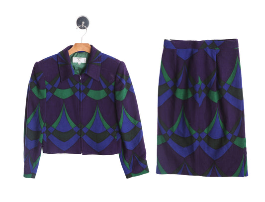 Y2K Women Purple Two Piece Geometric Print Suit