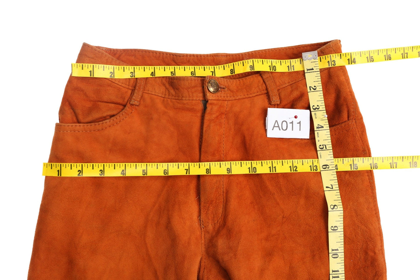 Men Suede Tan Color Pants with Zipper Closure