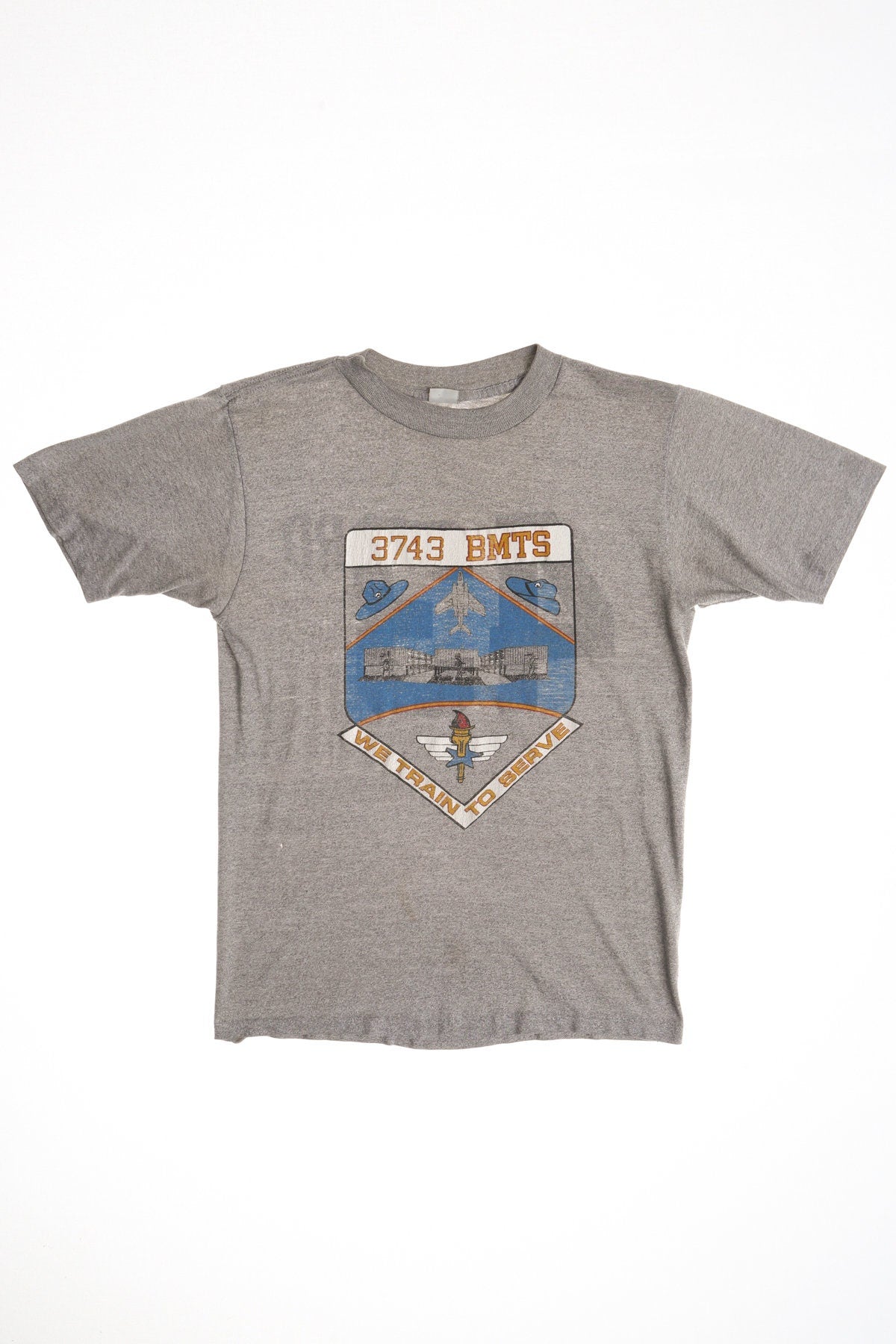 3743 BMTS We Train To Serve Military School Gray Graphic Shirt