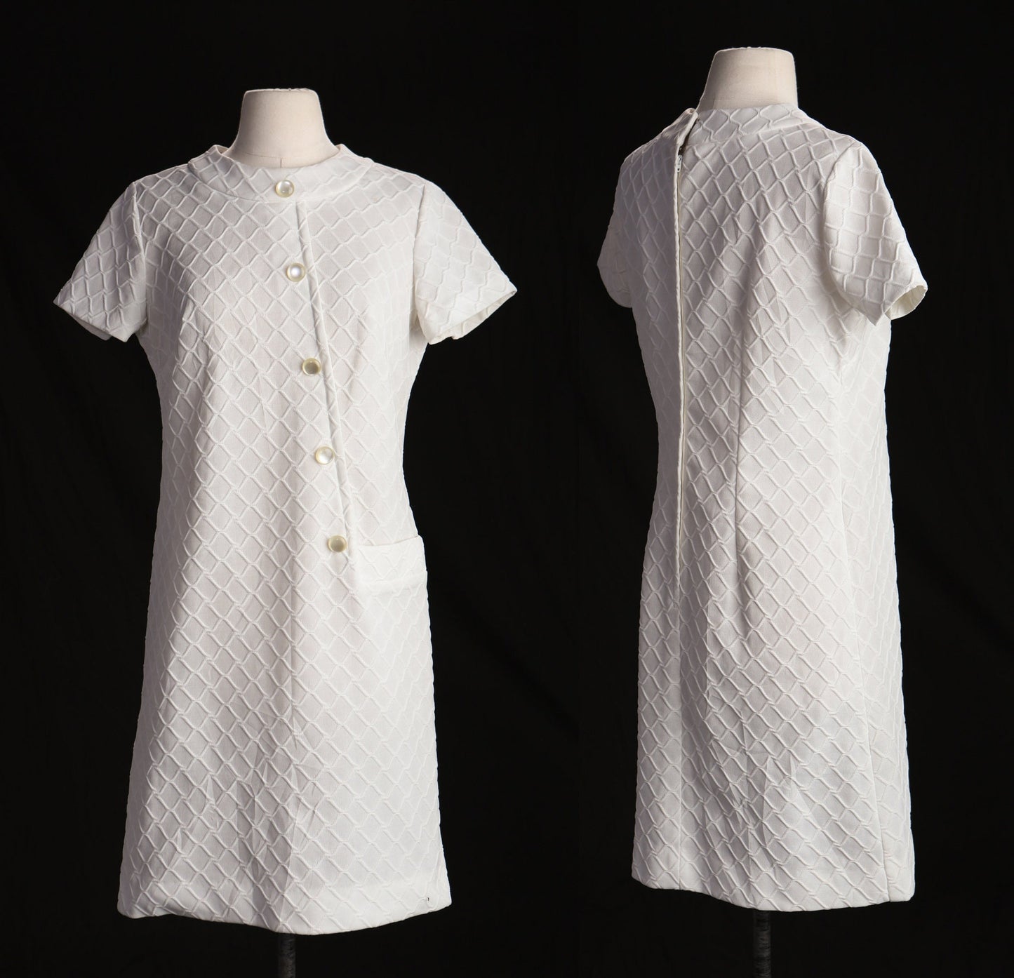 70's Women White Polyester Casual Dress
