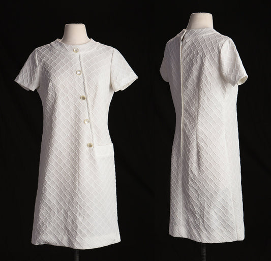 70's Women White Polyester Casual Dress