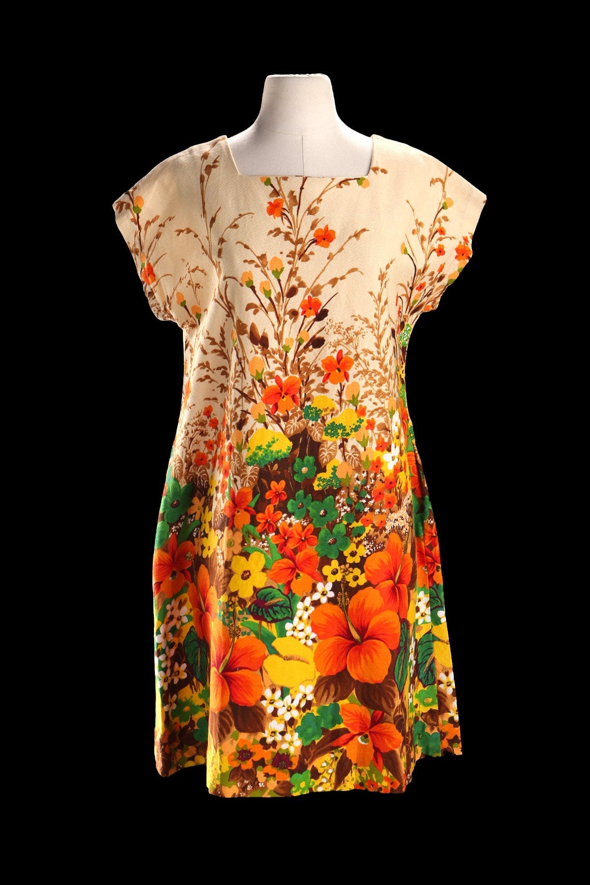 Vintage Floral Print Hawaiian Style Summer Dress