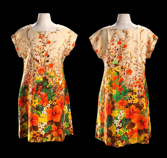 Vintage Floral Print Hawaiian Style Summer Dress