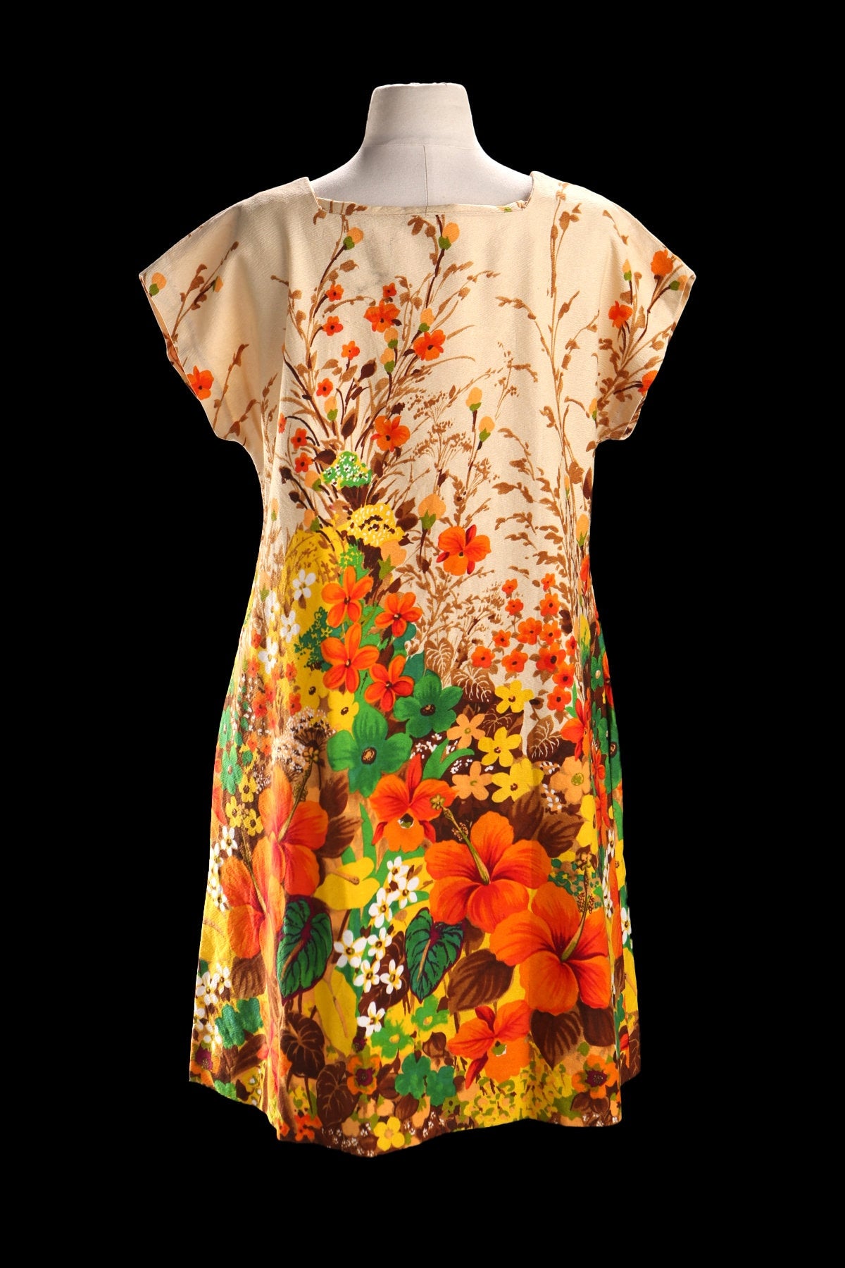 Vintage Floral Print Hawaiian Style Summer Dress