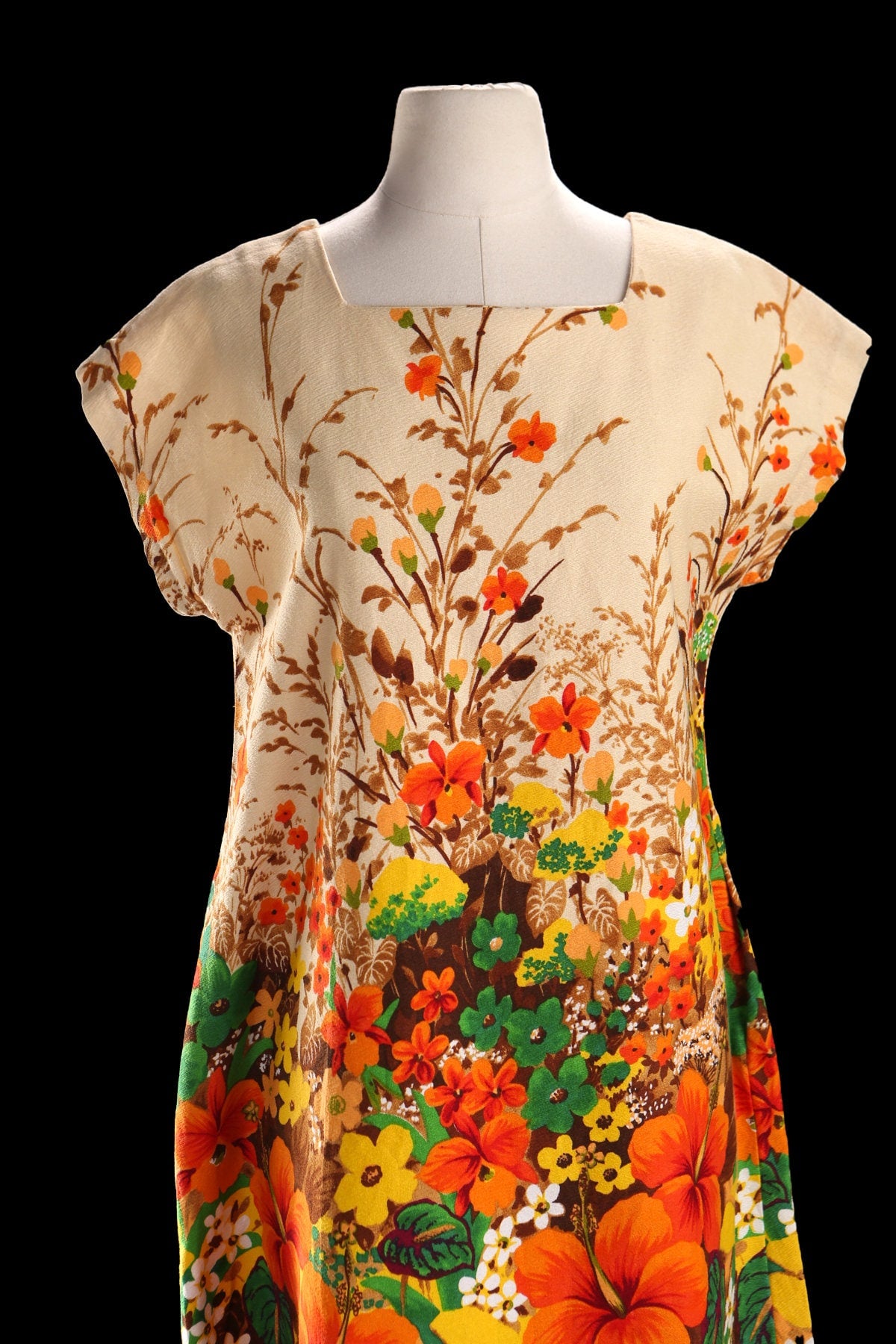 Vintage Floral Print Hawaiian Style Summer Dress