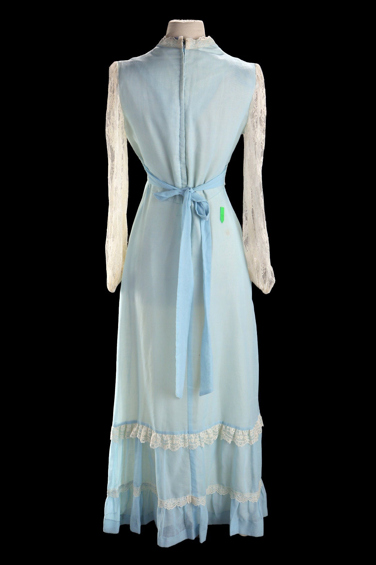 Vintage Prairie Blue Long Lace 70's Cotton Dress