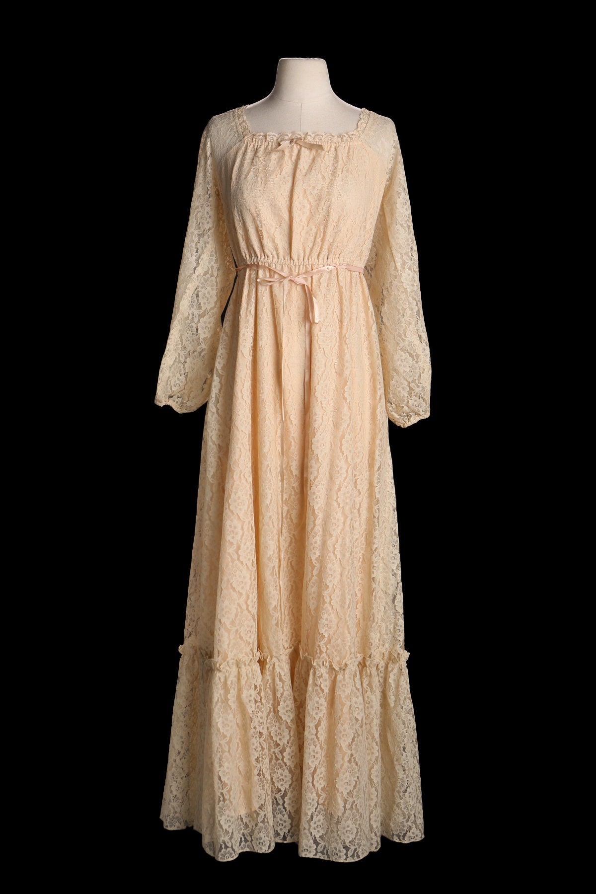 Vintage 70's Prairie Lace Long Boho Dress